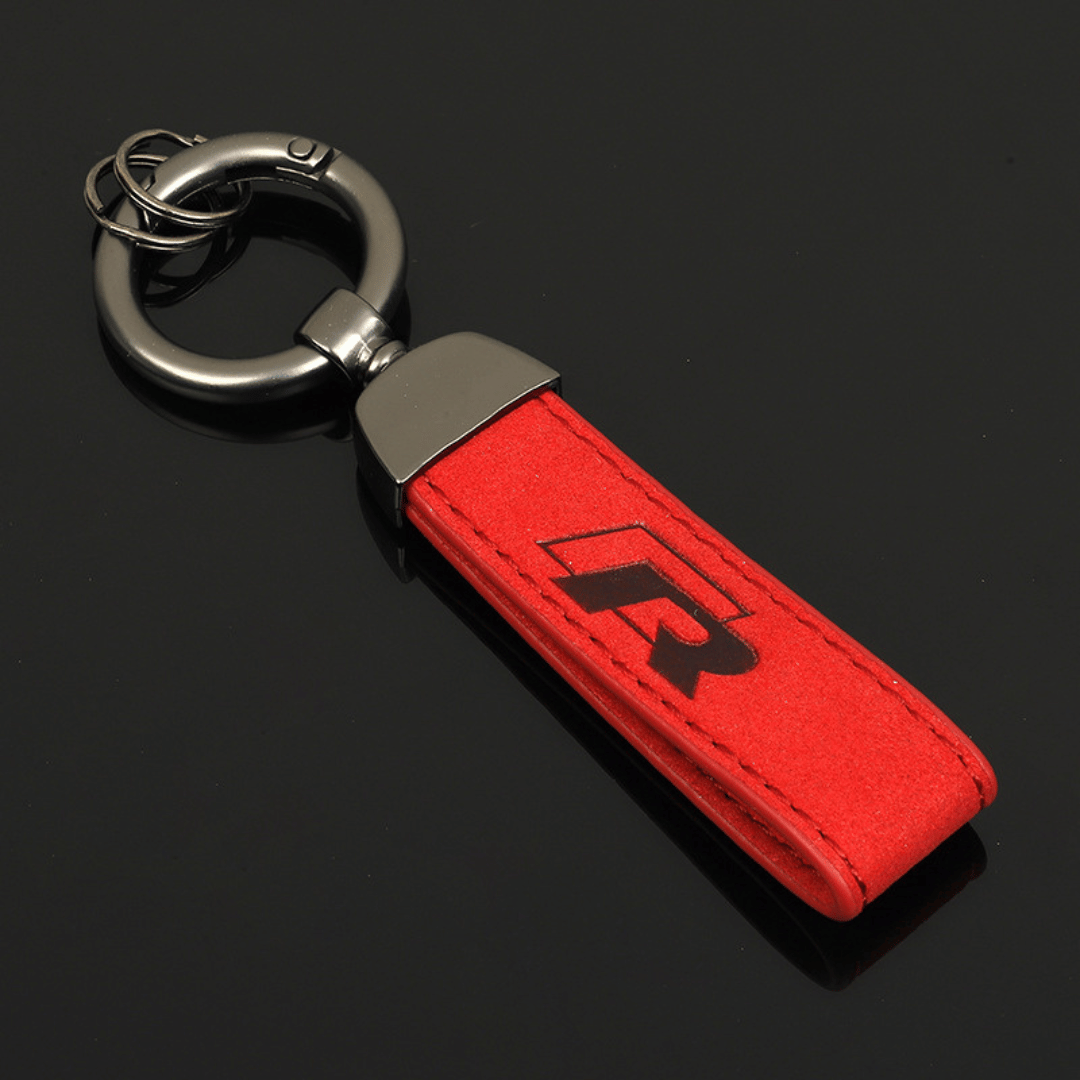 Red R suede keychain